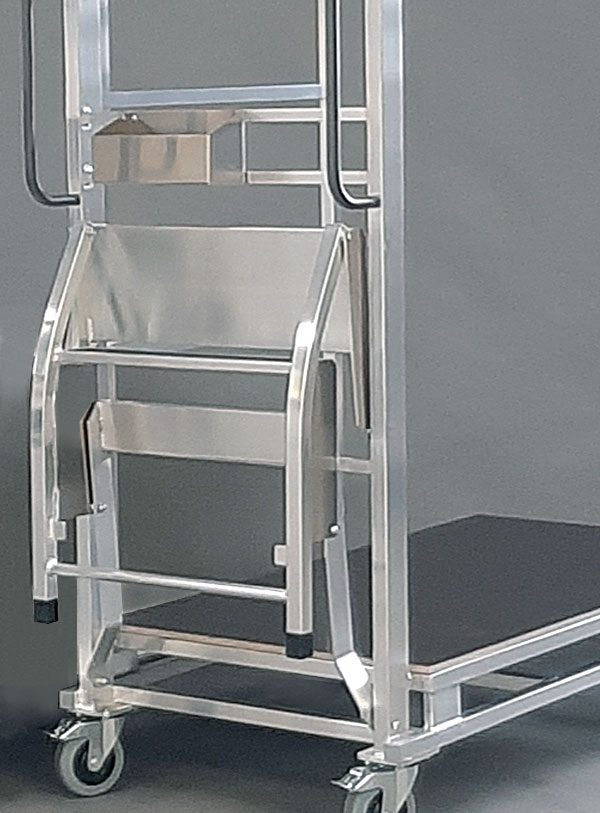 Produktabbildung eines Kommissionierwagen aus Aluminium, Plattformwagen für Haushaltswaren - Detailansicht