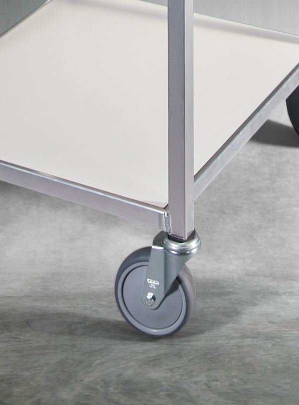 Produktabbildung eines Kommissionierwagen aus Aluminium, Valorenwagen, Prüfstellenwagen in der Textilbranche - Detailansicht