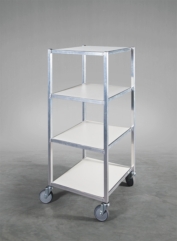 Produktabbildung eines Kommissionierwagen aus Aluminium, Valorenwagen, Prüfstellenwagen in der Textilbranche