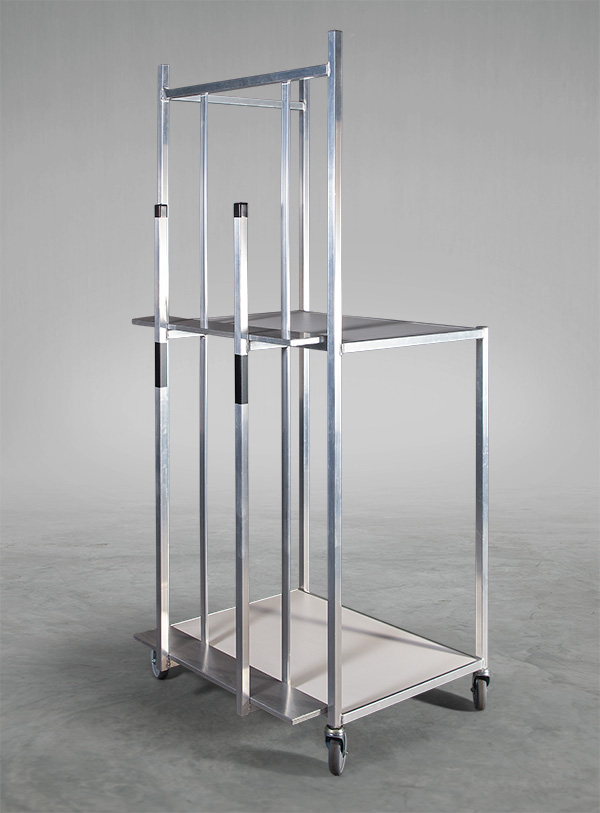 Produktabbildung eines Kommissionierwagen aus Aluminium, Kartonwagen in der Textilbranche