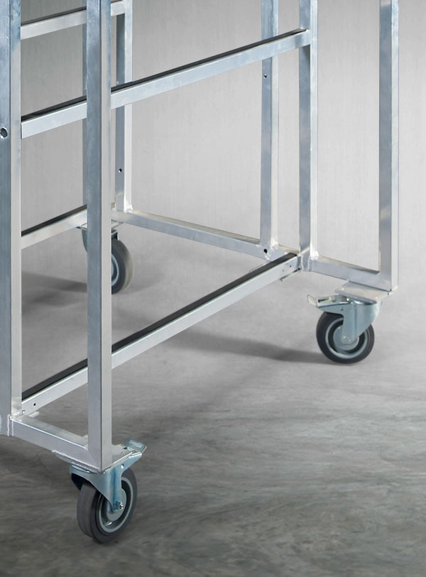 Produktabbildung eines Kommissionierwagen aus Aluminium, Werkstattwagen für Zuschnitte - Detailansicht