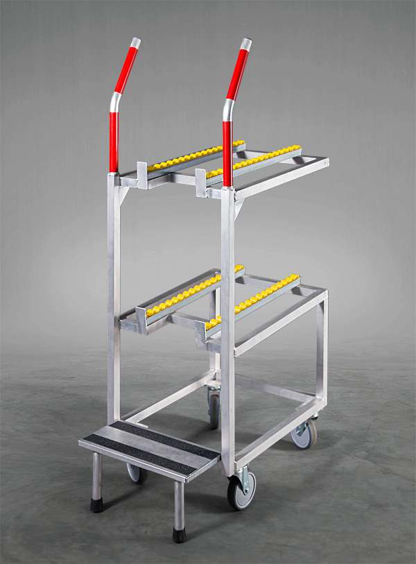 Produktabbildung eines Kommissionierwagen aus Aluminium, Naschub-Lagersprinter, Studie Versandhandel