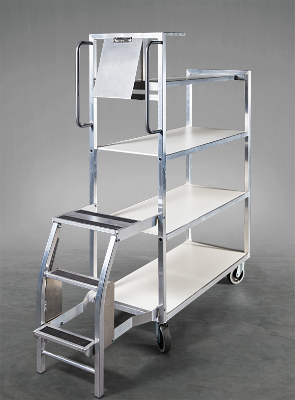 Produktabbildung eines Kommissionierwagen aus Aluminium, Innerbetrieblicher Transportwagen, Leuchtenhersteller