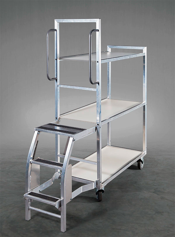 Produktabbildung eines Kommissionierwagen aus Aluminium, Transportwagen für ein Logistikunternehmen