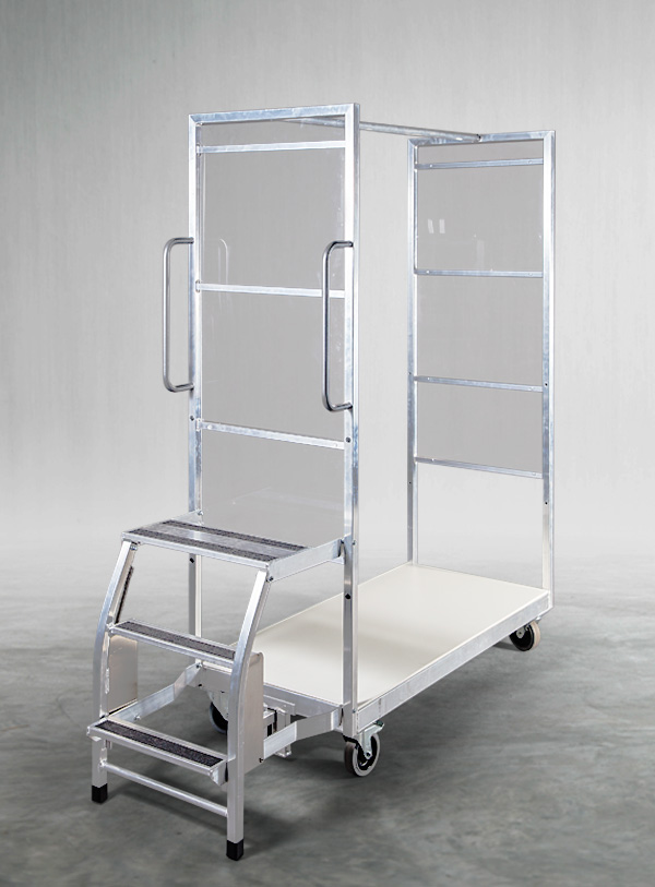 Kommissionierwagen aus Aluminium, Transportwagen Hängeware in der Textilbranche