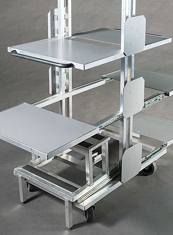 Kommissionierwagen aus Aluminium, Textilbranche - Detailansicht